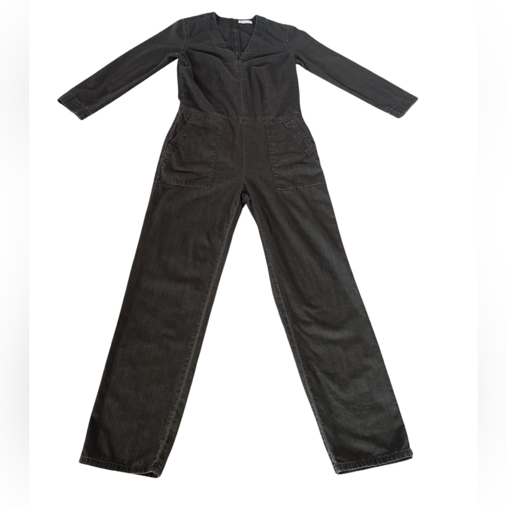 Gap Women's Long Sleeve Denim‎ Gray Jumpsuit V-Neck Size Small